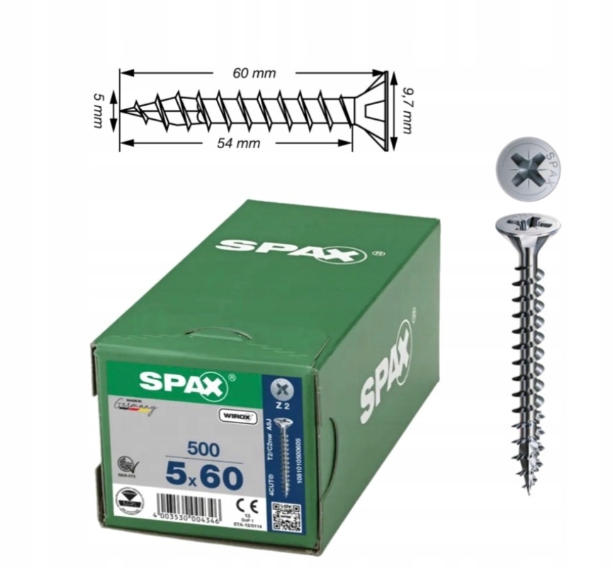 Univerzální vrut do dřeva spax 5 x 60 Wirox 500 ks