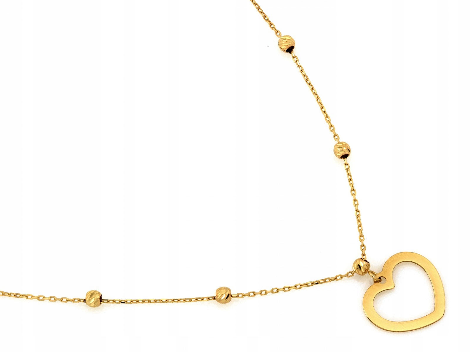 Náhrdelník pro ženu ze zlata 585 se srdcem a kuličkami, hmotnost 1.56 g, velikost 45