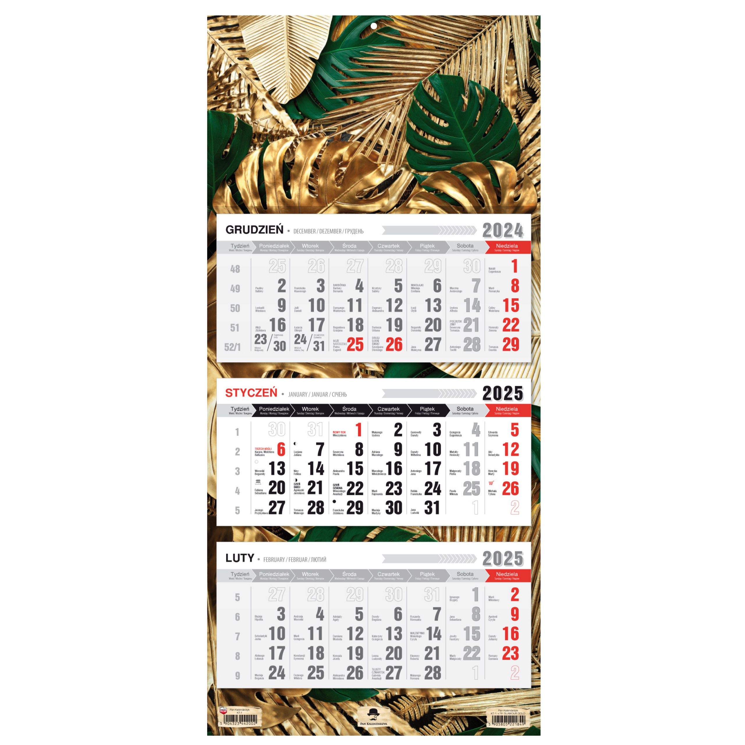 KALENDARZ TRÓJDZIELNY ŚCIENNY 2025 ROK Glamour Gold