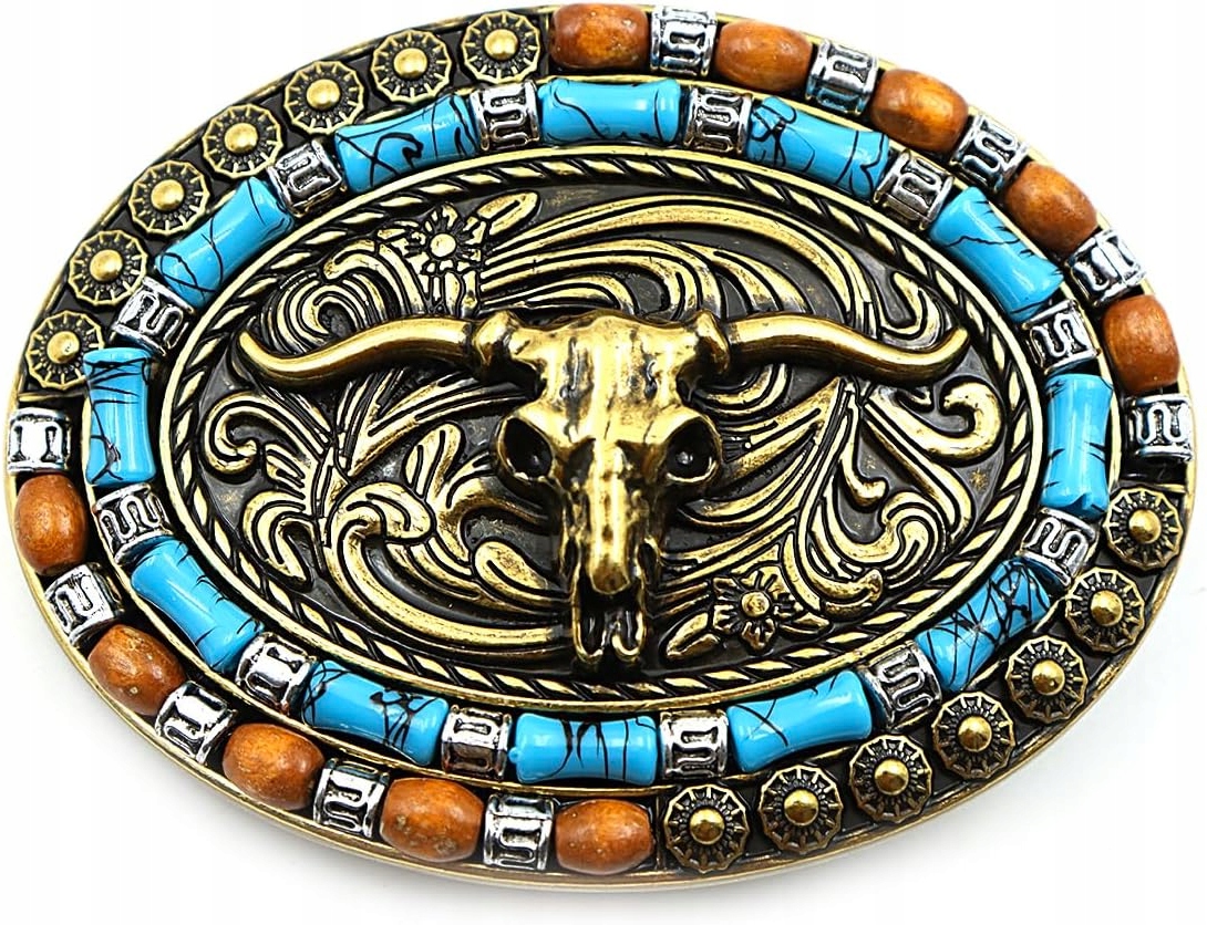 KLAMRA DO PASKA Z GŁOWĄ KROWY WESTERN VINTAGE DEKORACYJNA
