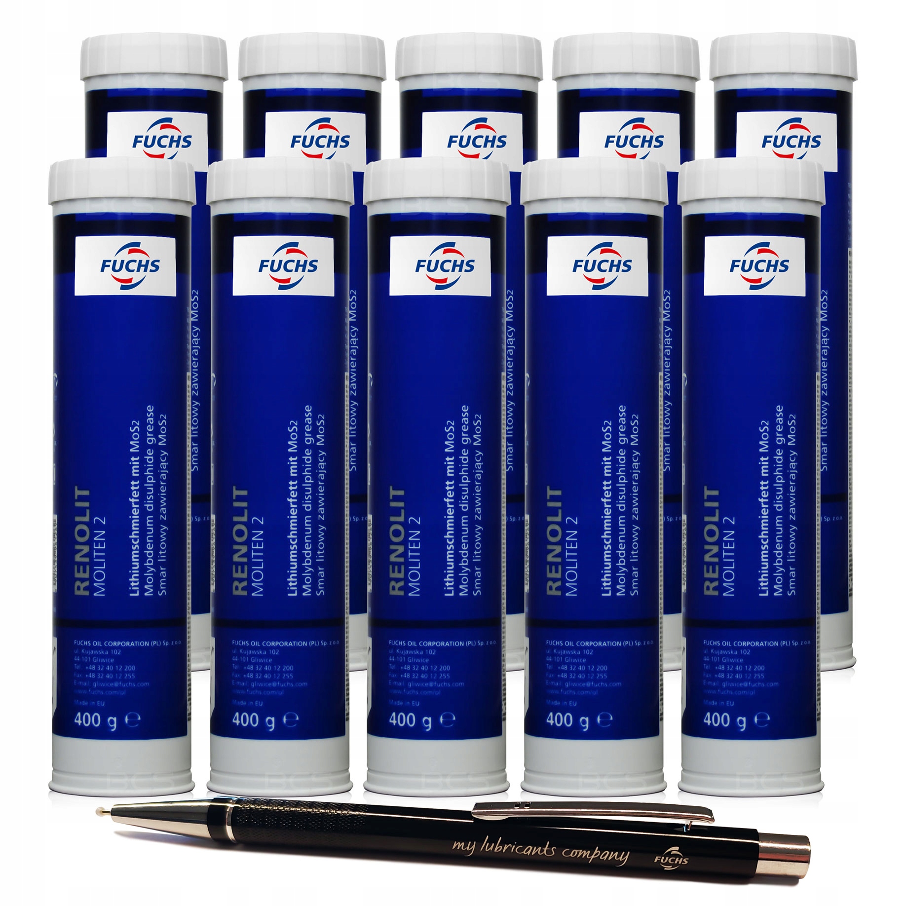 10 x FUCHS RENOLIT MOLITEN 2 - SMAR Z MOLIBDENEM - NLGI 2 - W TUBIE 400g