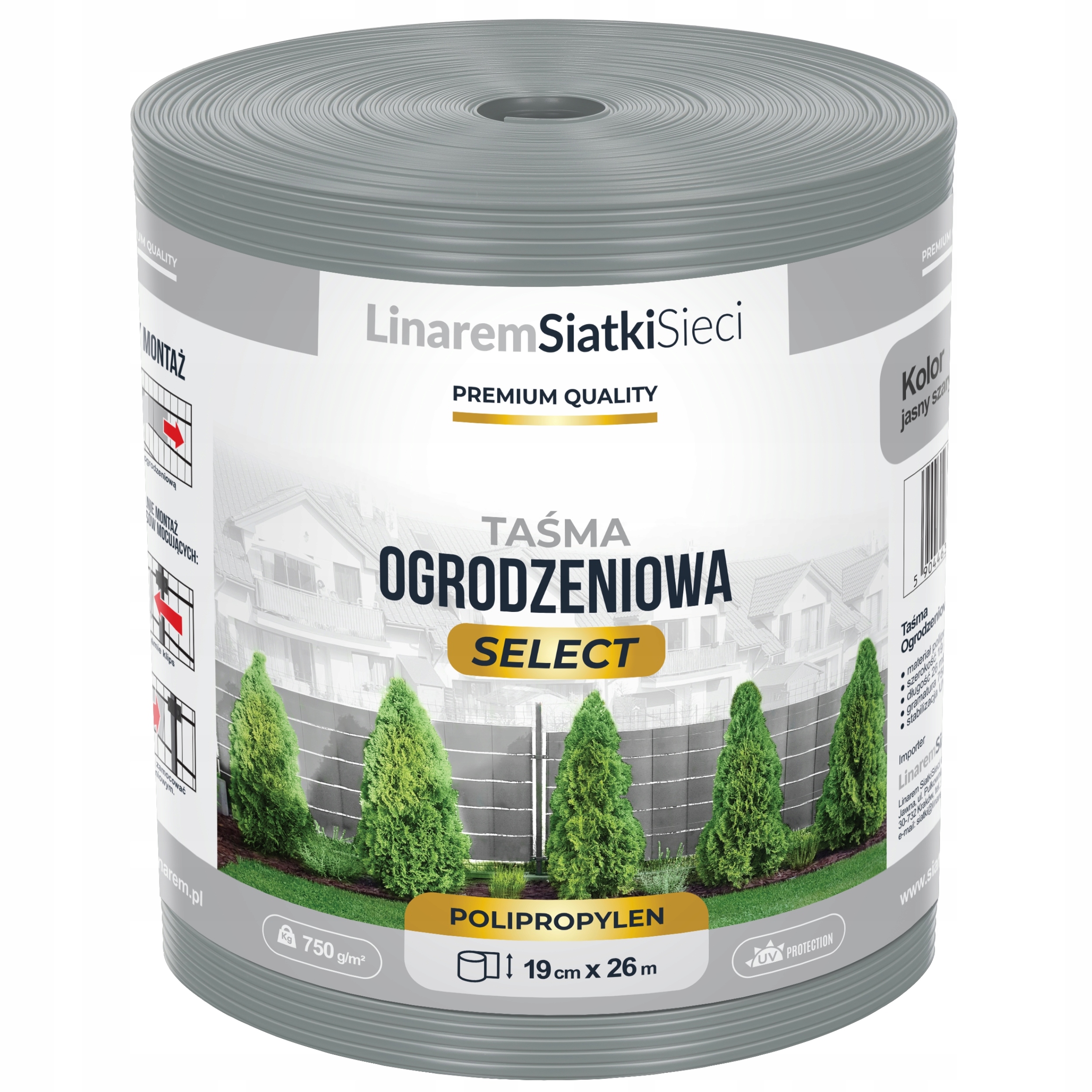 Taśma Ogrodzeniowa Premium Select 19x26m Do Ogrodzenia Panelowego Szara