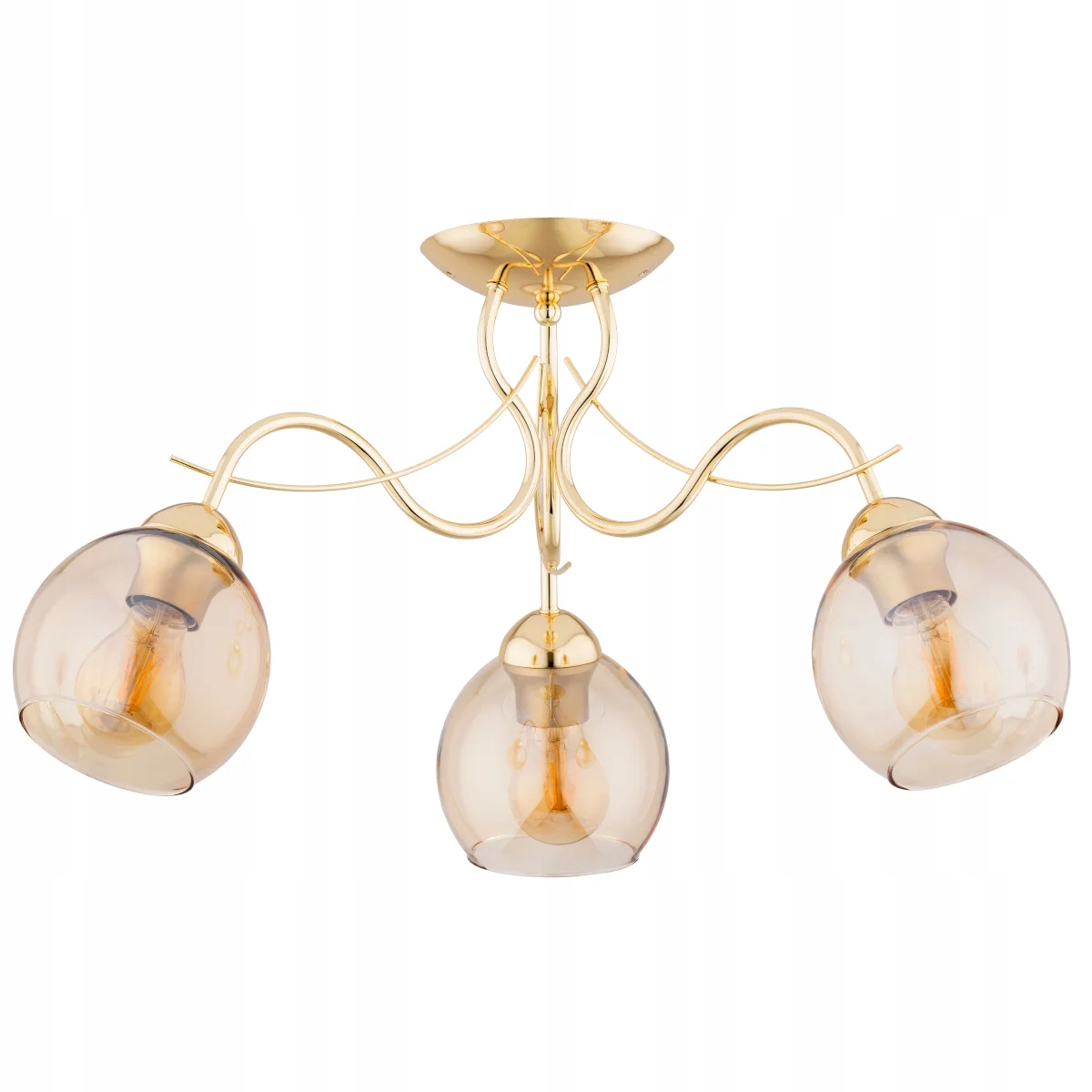Stropná lampa zlatá, jantárové sklenené gule 3xE27 15W Naria Alfa