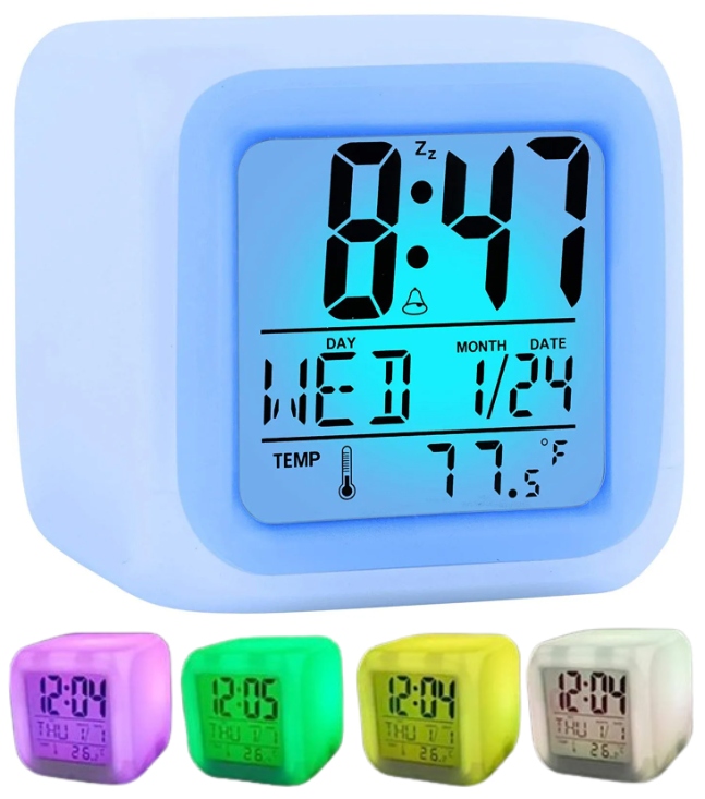 Budzik zegarek kameleon dla dzieci zmienia kolory termometr LCD świecący