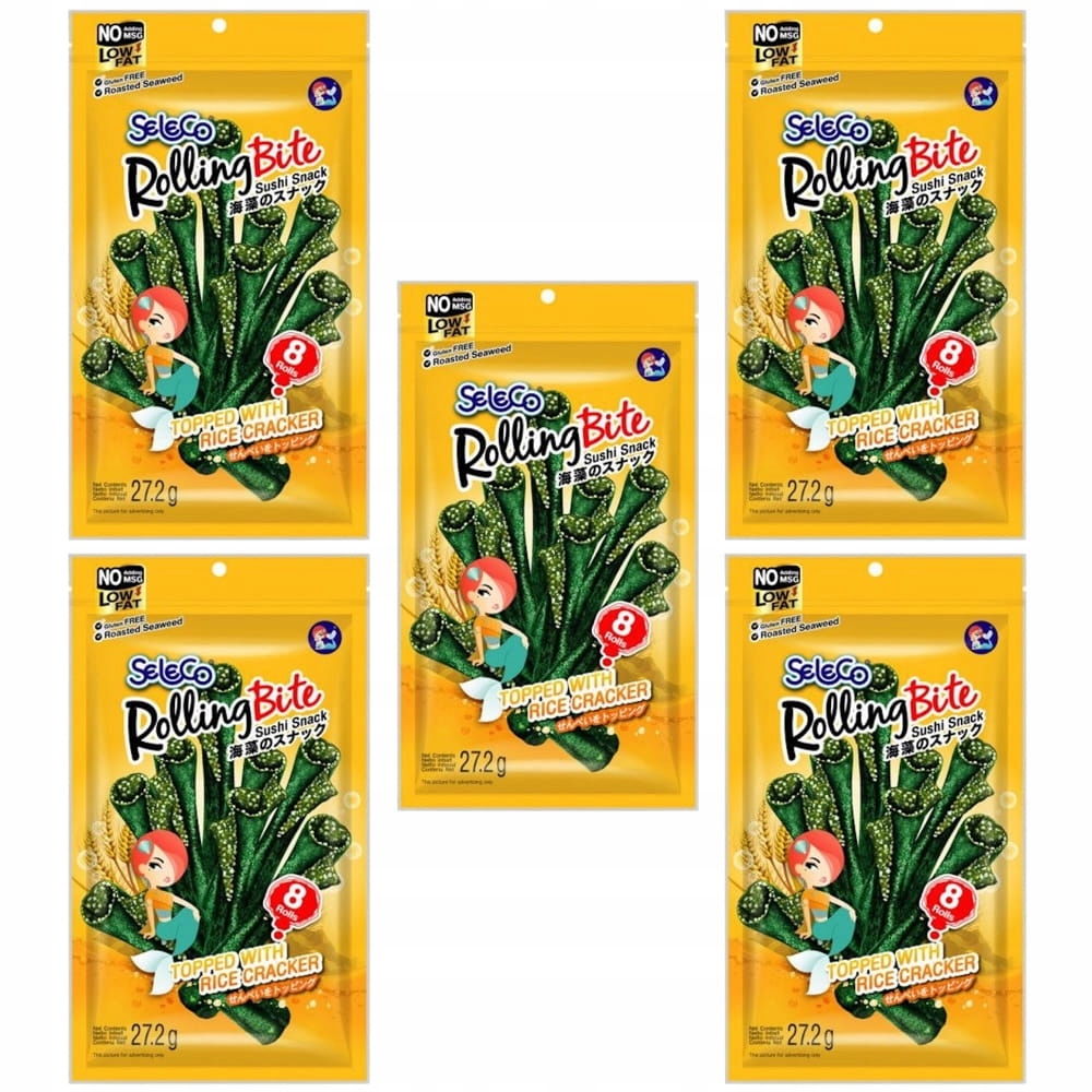 Levně 5 x Křupavé řasy Svačinka Chipsy Nori s rýží Roll 27,2g Sele
