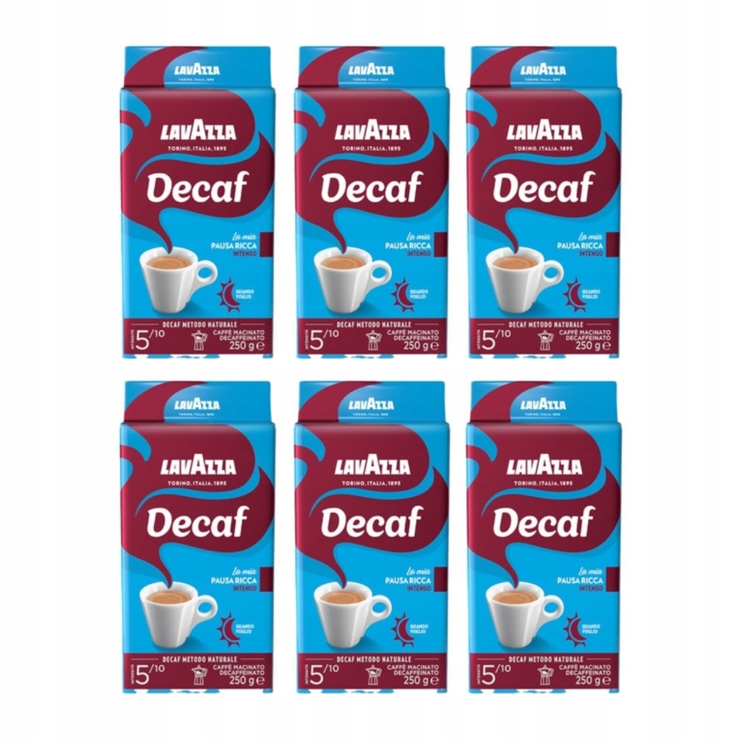 Mletá káva Dek Intenso 6x250 g Lavazza bez kofeinu, bez kofeinu