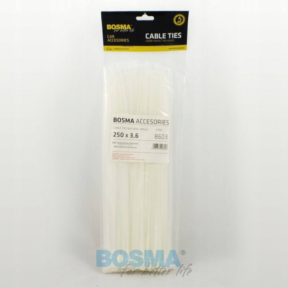 

Opaski Kablowe Białe Bosma (100 szt) 3,6x250mm