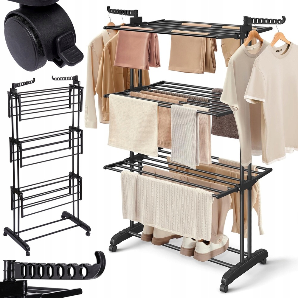 Levně Sušák na prádlo, oblečení, vertikální prádlo, velká kovová, černá, XXL