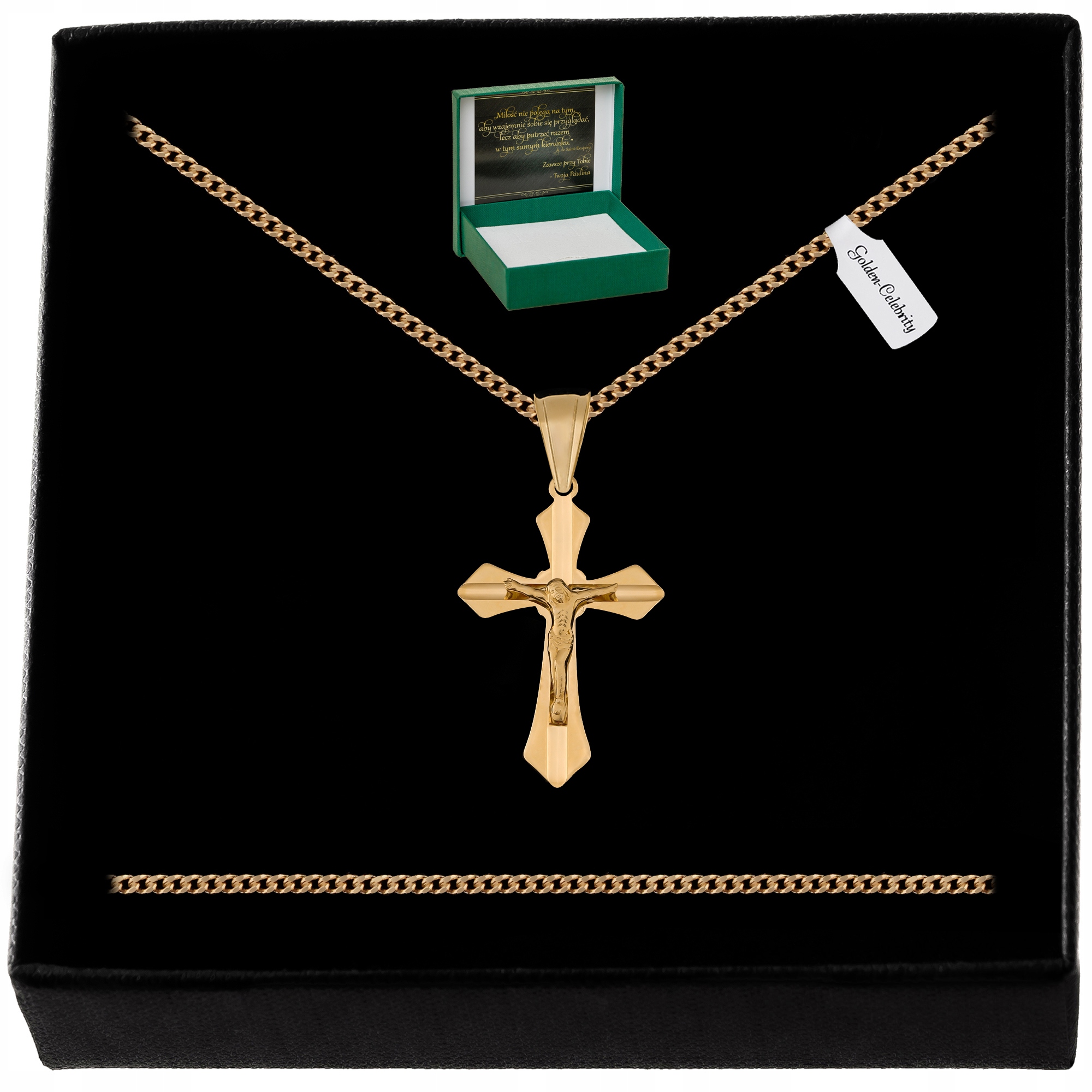 ZŁOTY ŁAŃCUSZEK + KRZYŻYK 925 KOMUNIJNY + GRAWER