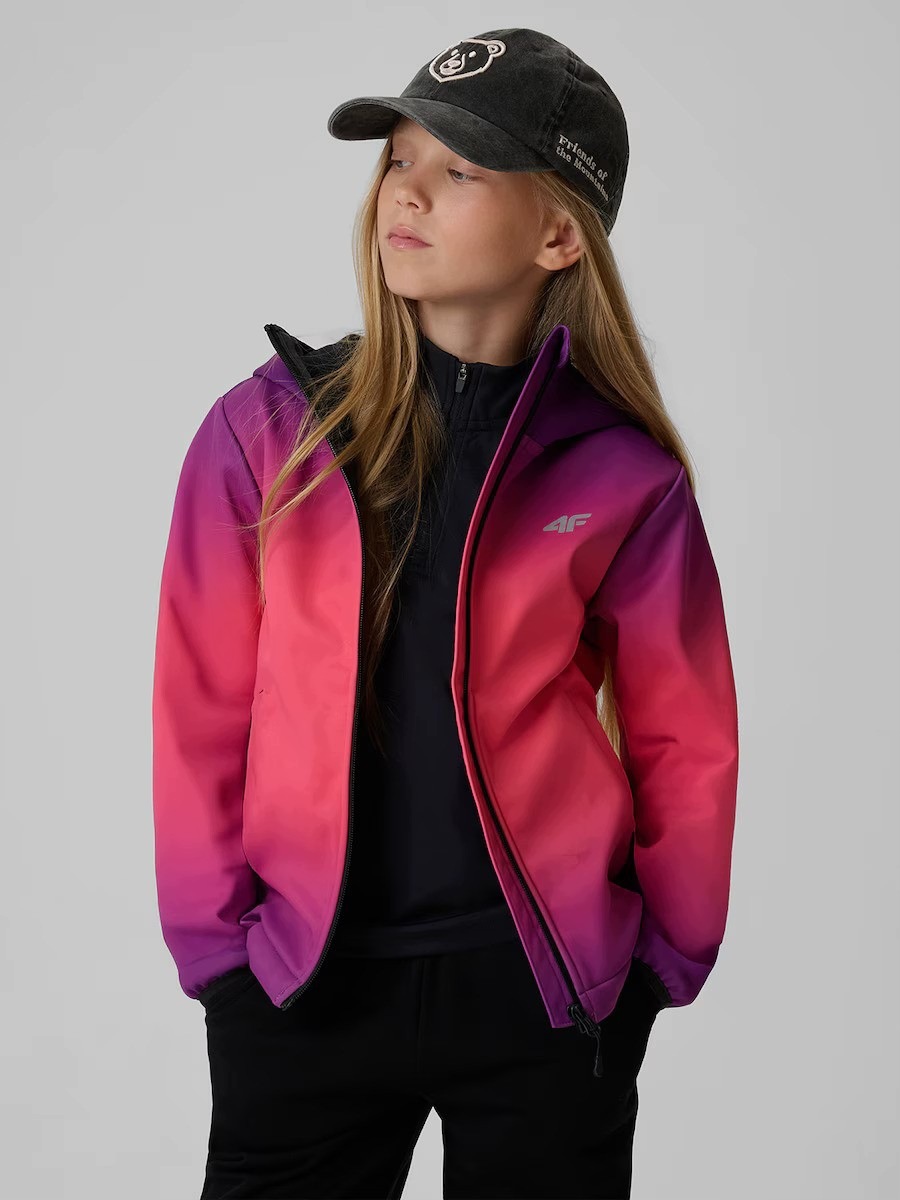 4F Kurtka Dziewczęca SoftShell Wiatroodporna 4FJWAW26TSOFF603-93A Multikolo