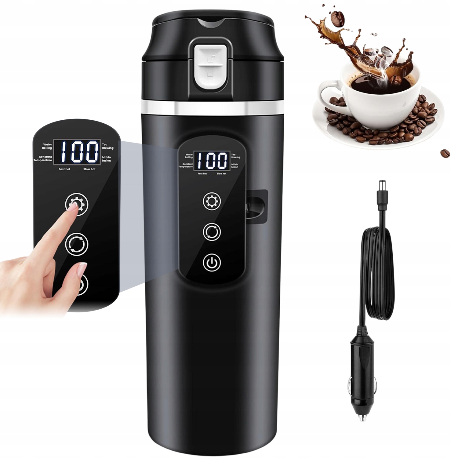 Hrnek Termos Vyhřívací Do Zapalovače 24V Nekapající 500ML Ocel