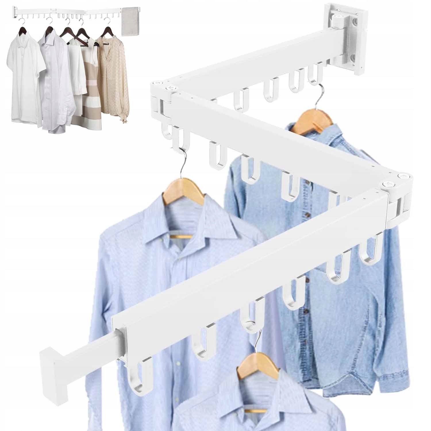 Rozkládací Věšák Na Oblečení, Nástěnná Tyč, Skládací Sušák, 18 Háčků