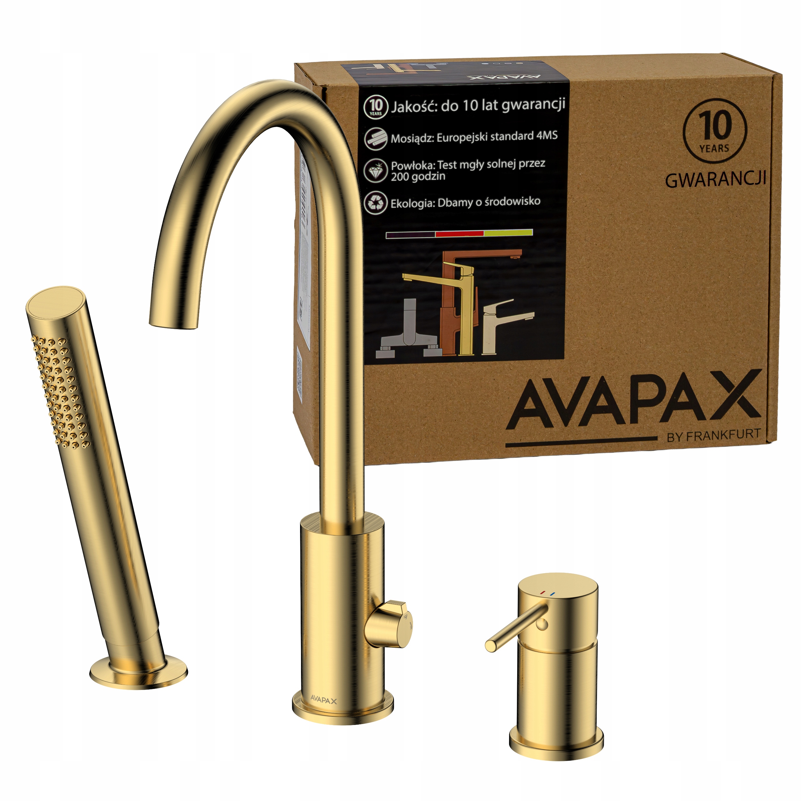 Stojaca vaňová batéria s 3 otvormi a zlatou sprchou Gold Avapax