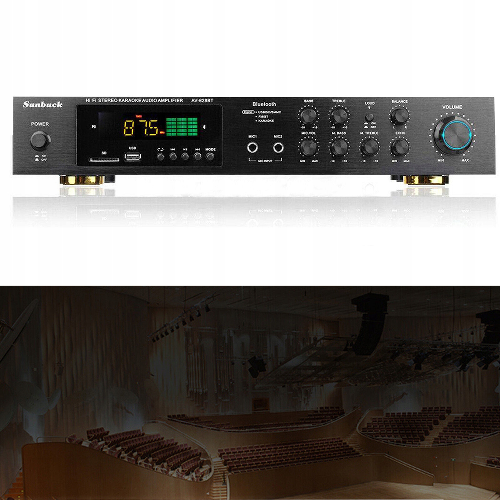 Bluetooth Audio Zesilovač Rádio Fm Přehrávač MP3 Stereo Receiver Výkonný