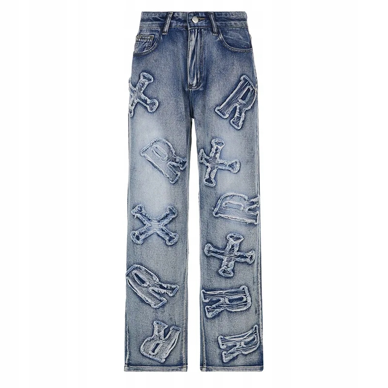 Patchworkové dámske džínsy Y2K Streetwear Baggy Strai