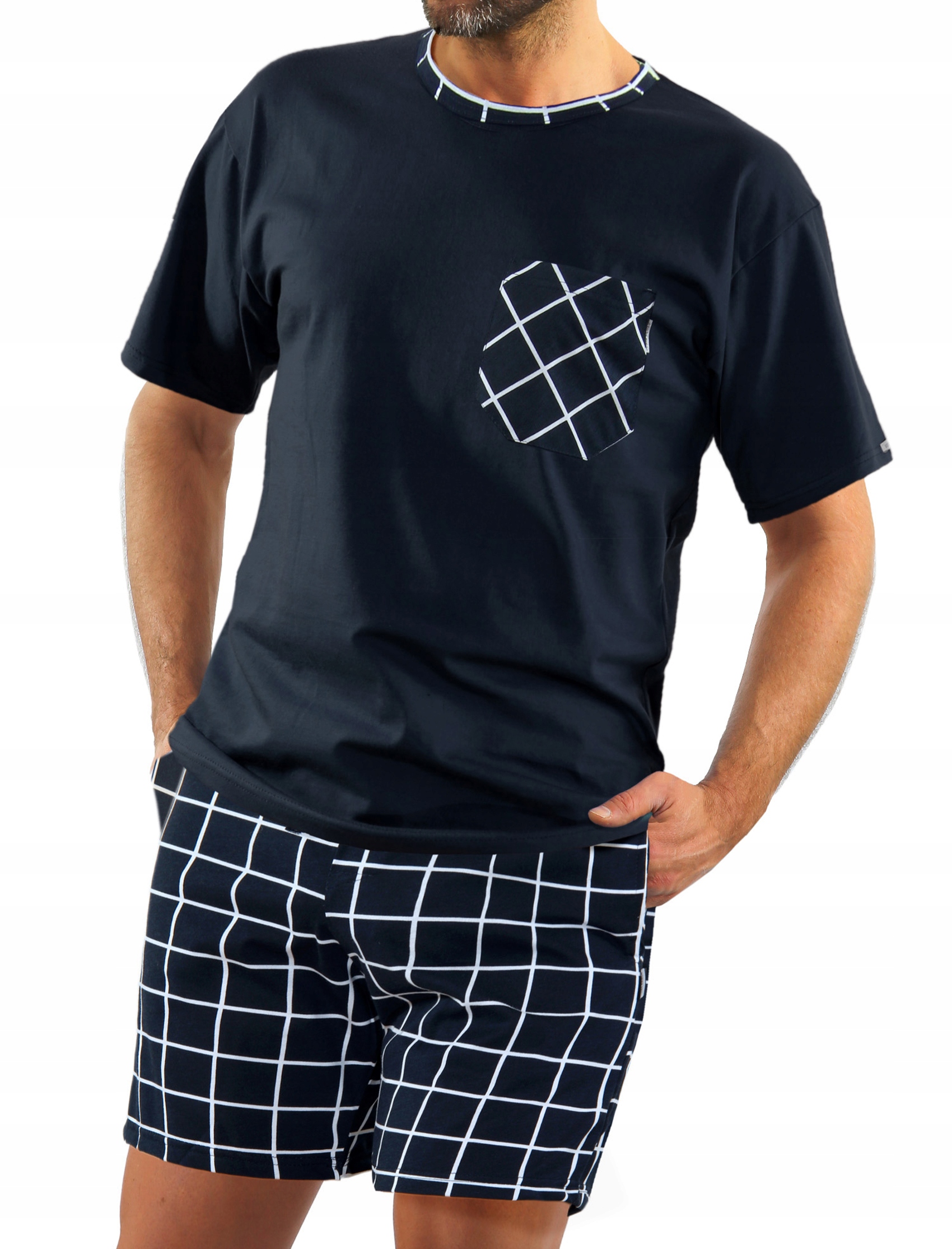 Sesto Senso Bavlněné pánské pyžamo s krátkým rukávem 3XL Námořnická Modrá