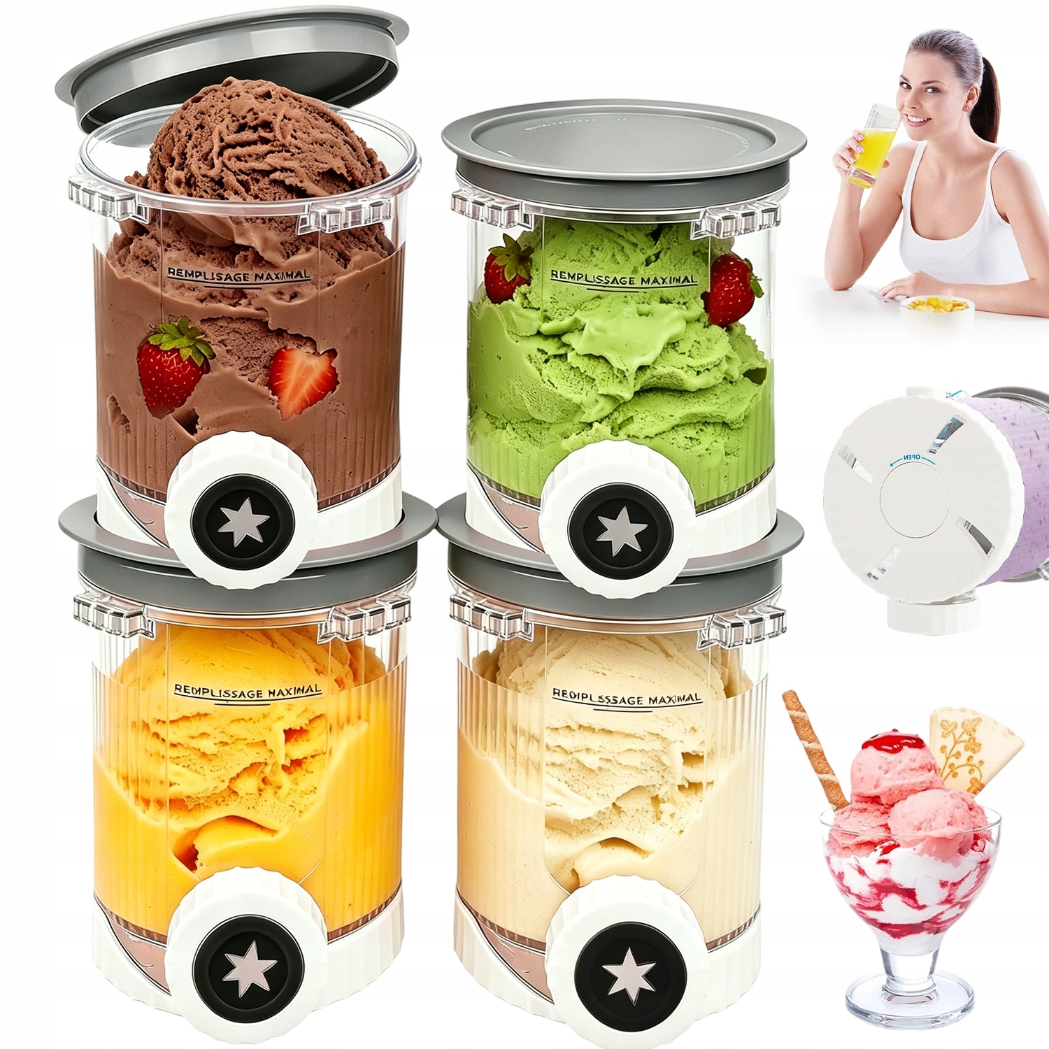 4 Szt Zestaw Pojemniki Do Lodów Z Pokrywką Ninja Creami Swirl NC700 NC701