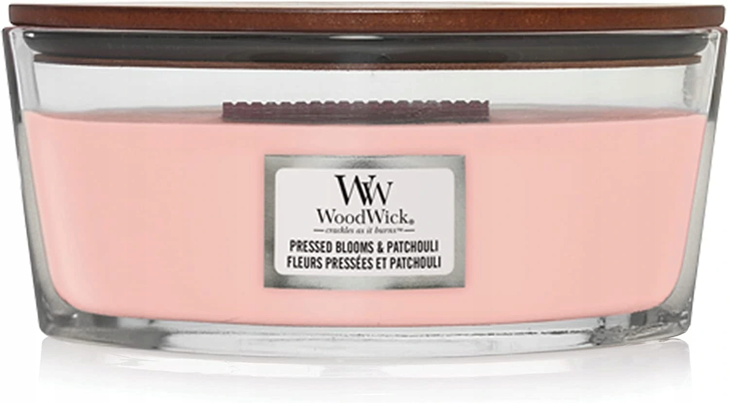 WoodWick svíčka s dřevěným knotem Elipsa Pressed Blooms & Patchouli 453,6 g