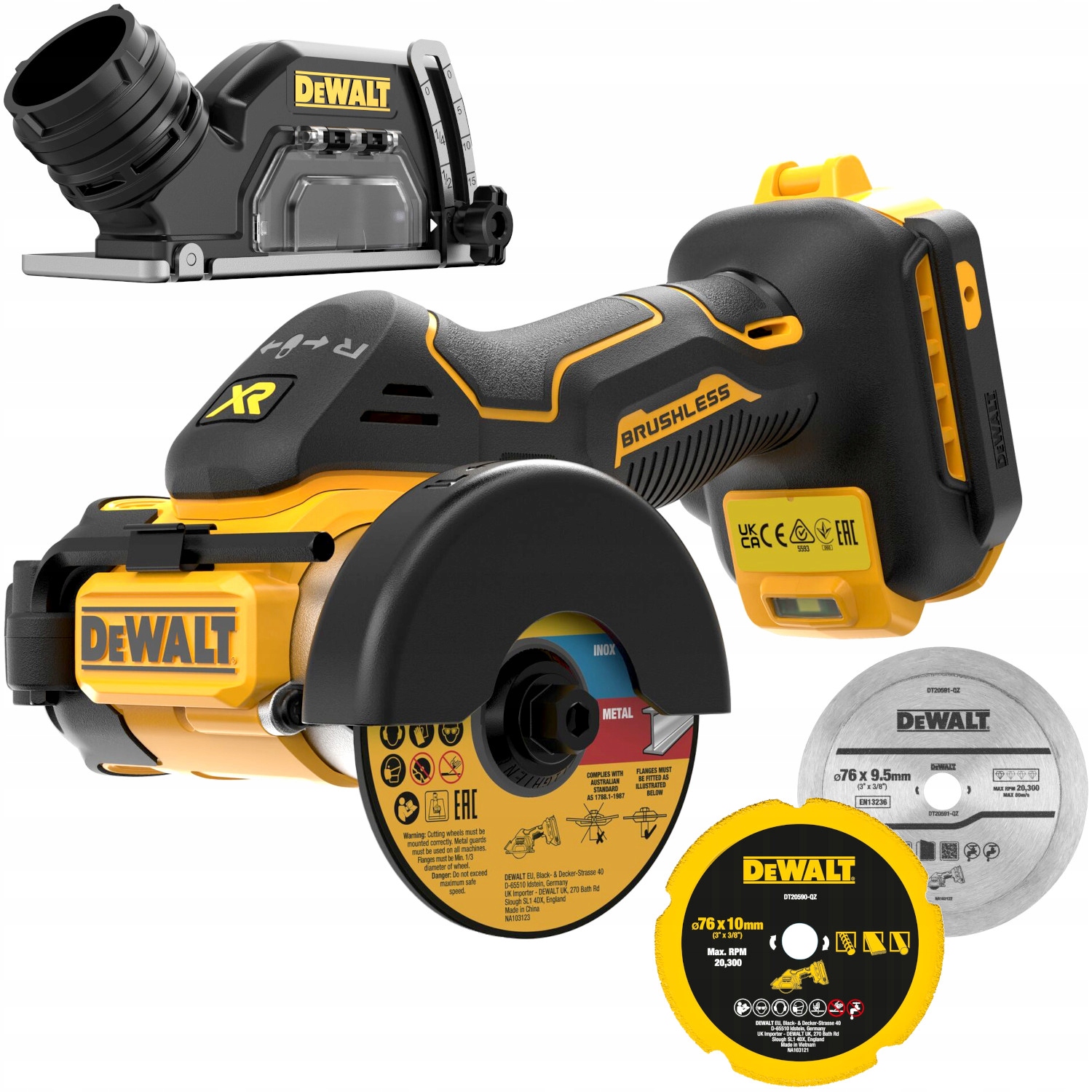 DeWalt Przecinarka szlifierka kątowa 18V 76mm Body 3x Tarcza DCS438