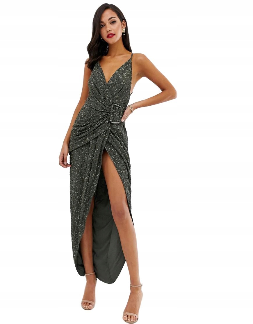 Šaty Maxi Zelená Flitry Nařaseně Rzlm L