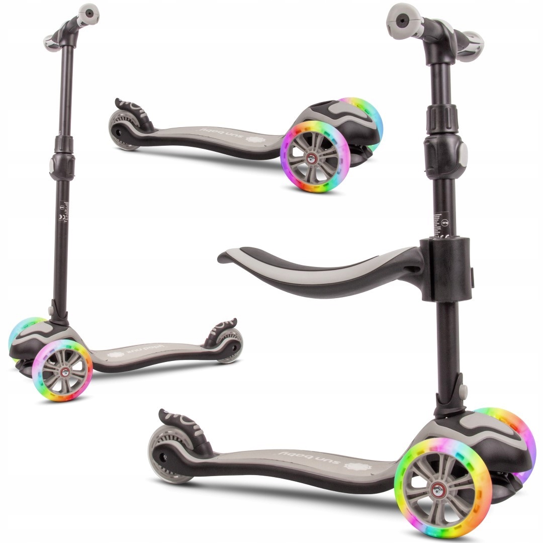 Sun Baby 3w1 rowerek biegowy, hulajnoga i deskorolka Flash szara 3+