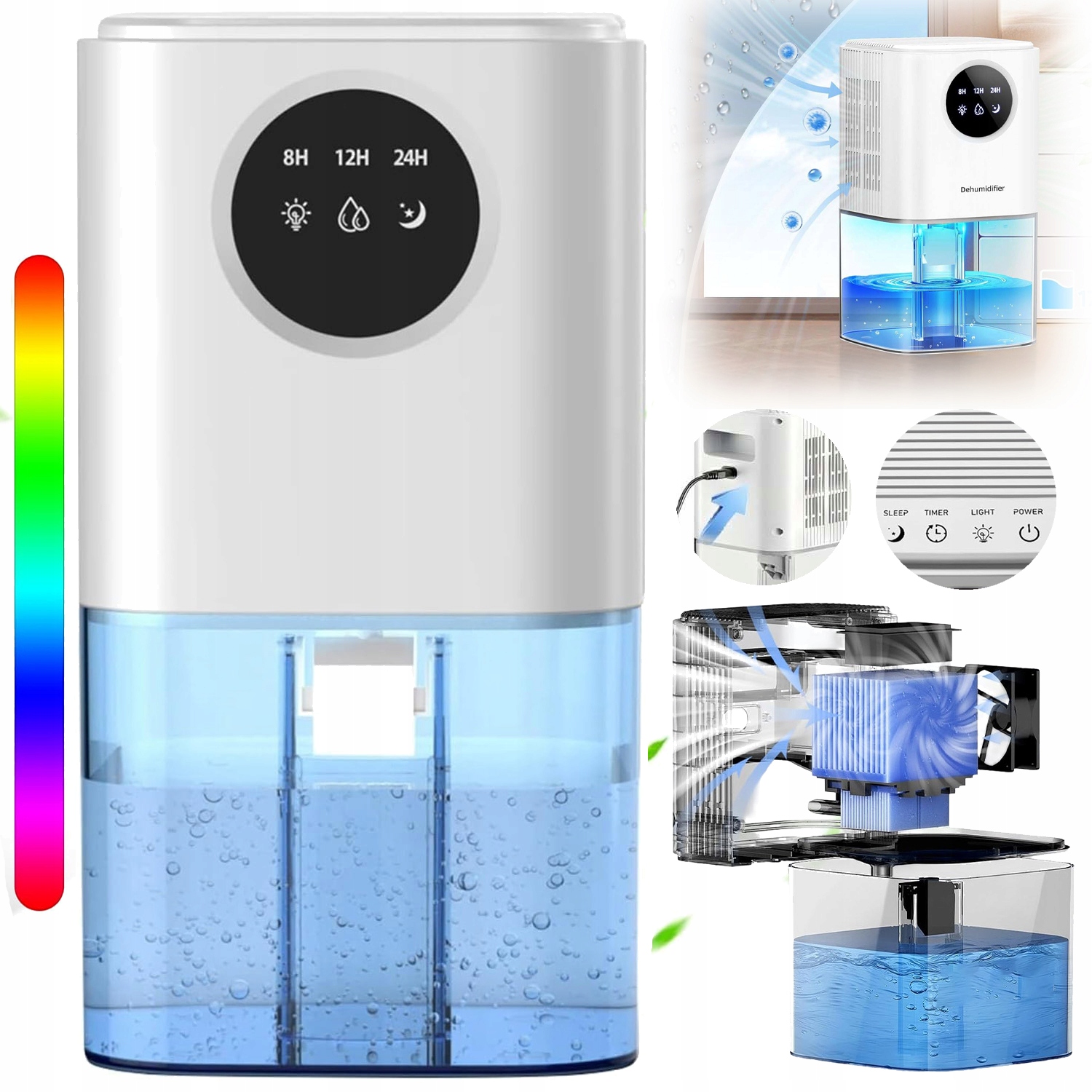 Odvlhčovač Vzduchu 1.7 L, Pohlcovač Vlhkosti, Časovač S Led Displejem, Tichý