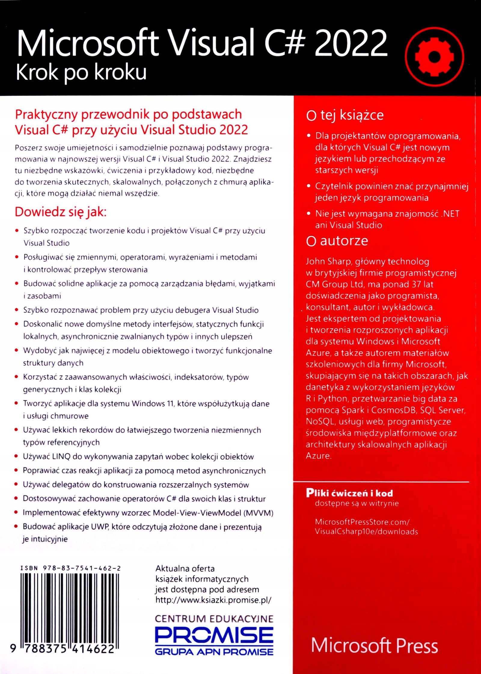 MICROSOFT VISUAL C# 2022. KROK PO KROKU - John Sharp [KSIĄŻKA] Stan opakowania oryginalne