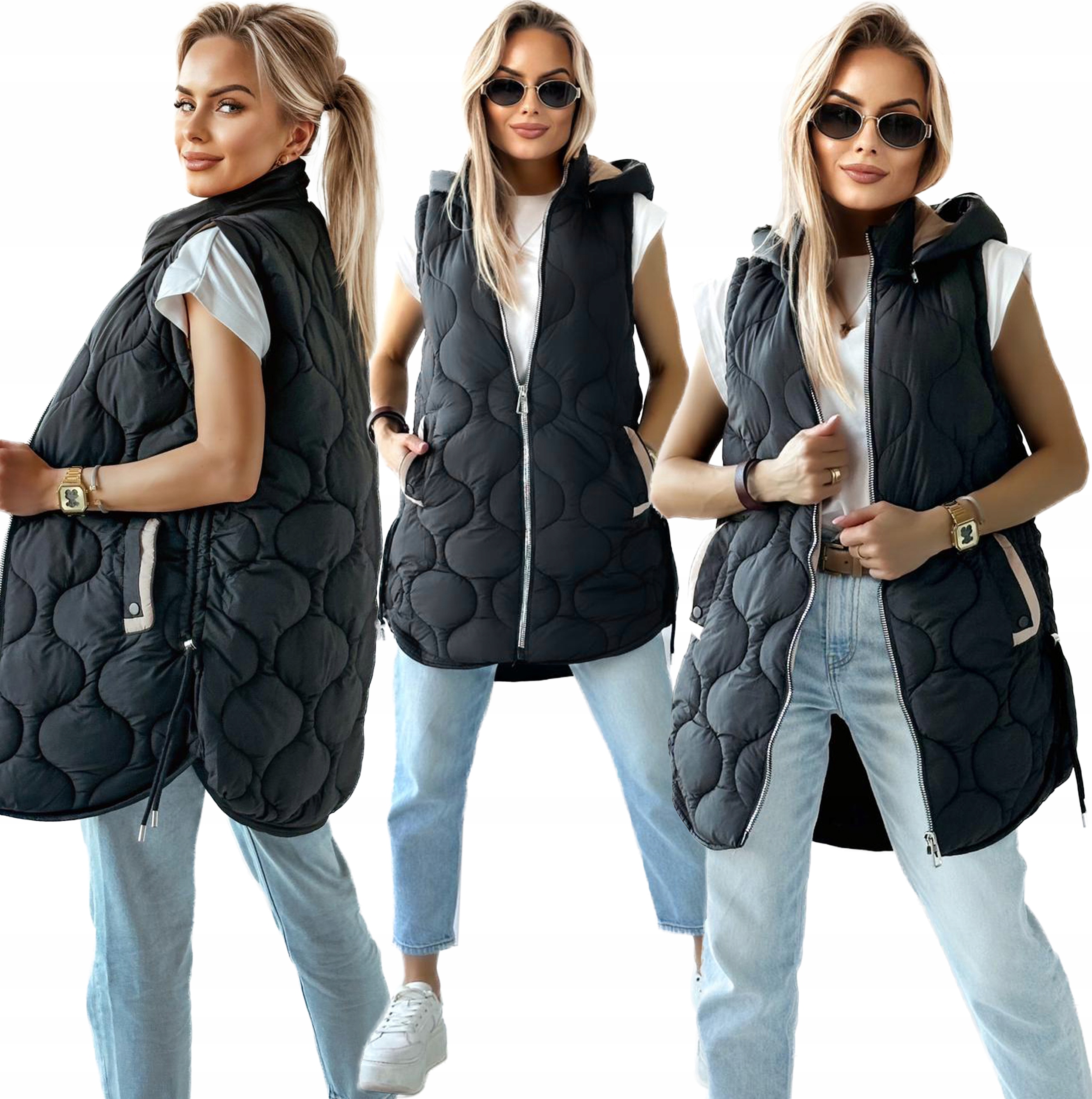 Dámská prošívaná Vesta Zateplená Vesta s kapucí 46 Ayllen