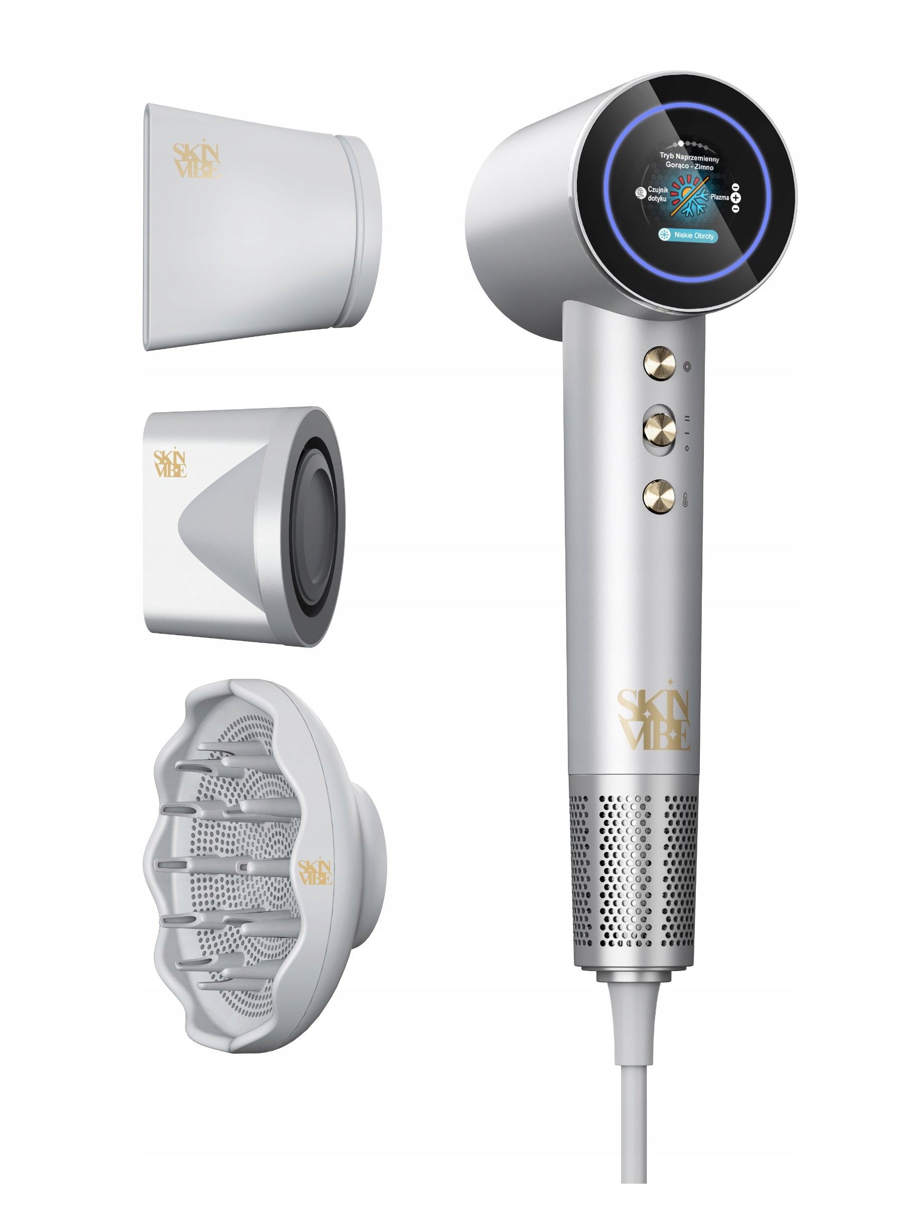 Vysoušeč vlasů s funkcí plazmy SkinVibe Aurea Family x Plasma Stříbrný