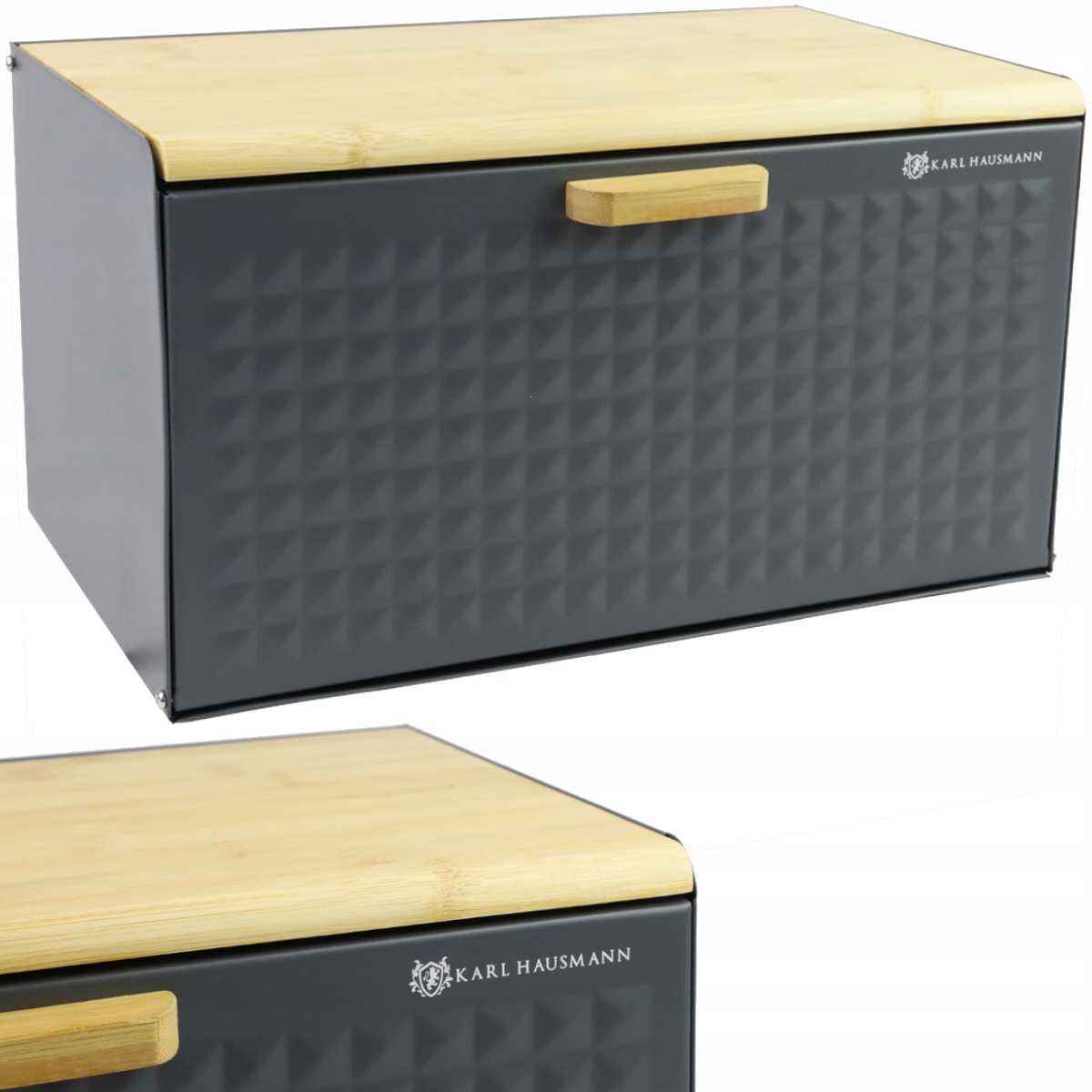 CHLEBAK STALOWY NA PIECZYWO POJEMNIK NA CHLEB Z BAMBUSOWĄ POKRYWĄ