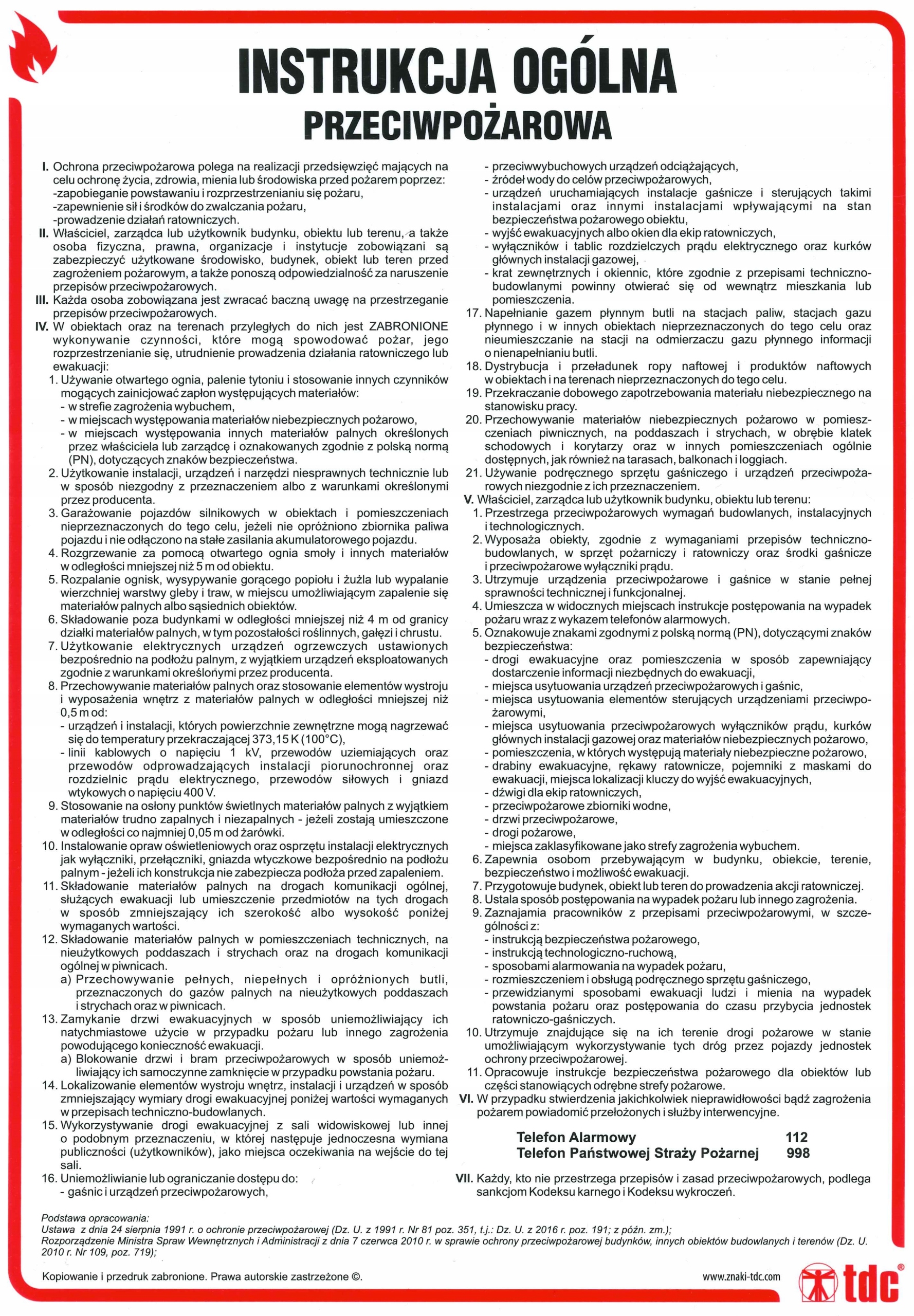 INSTRUKCJA OGÓLNA PRZECIWPOŻAROWA TABLICA PPOŻ PCV