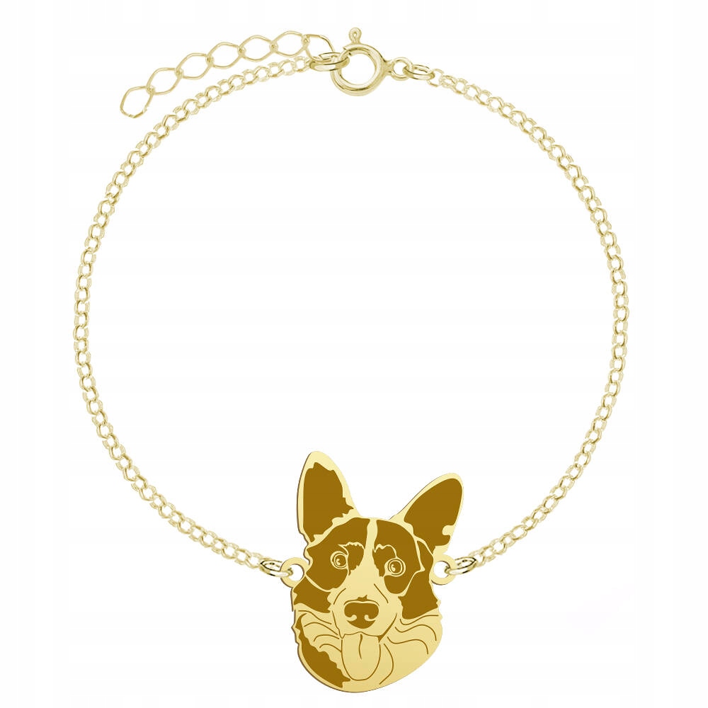 Zlatý náramek s psem Welsh Corgi Cardigan 925 Dárek Gravírování Bonus