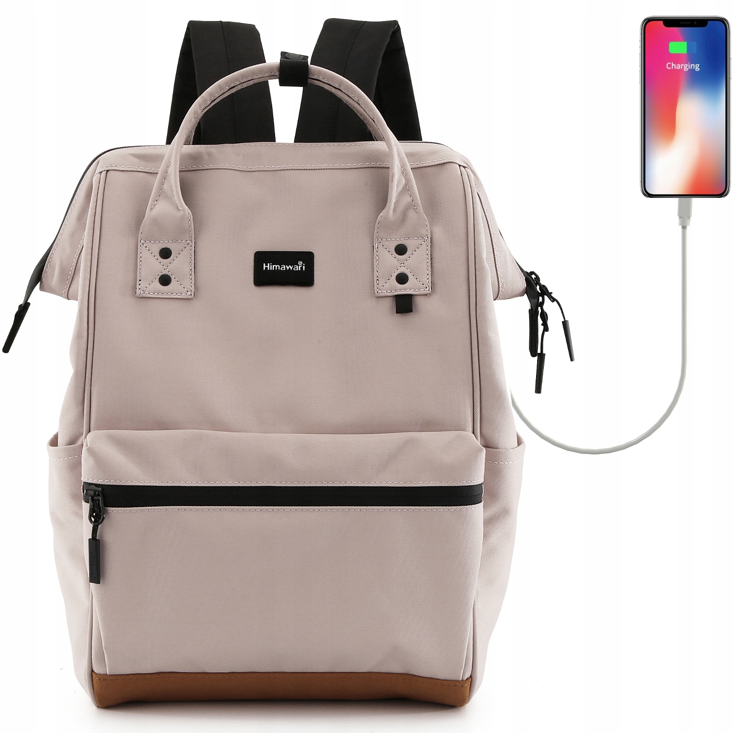 Plecak damski Himawari 124 na laptopa 15" z Usb wodoodporny #09 beżowy