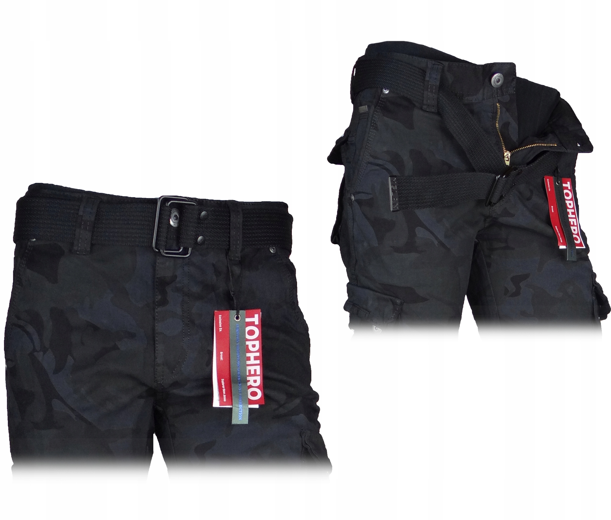 SPODNIE BOJÓWKI CZARNE MORO Stretch z Paskiem Różne Rozmiary r34 IT/Th-1 Kolor wielokolorowy