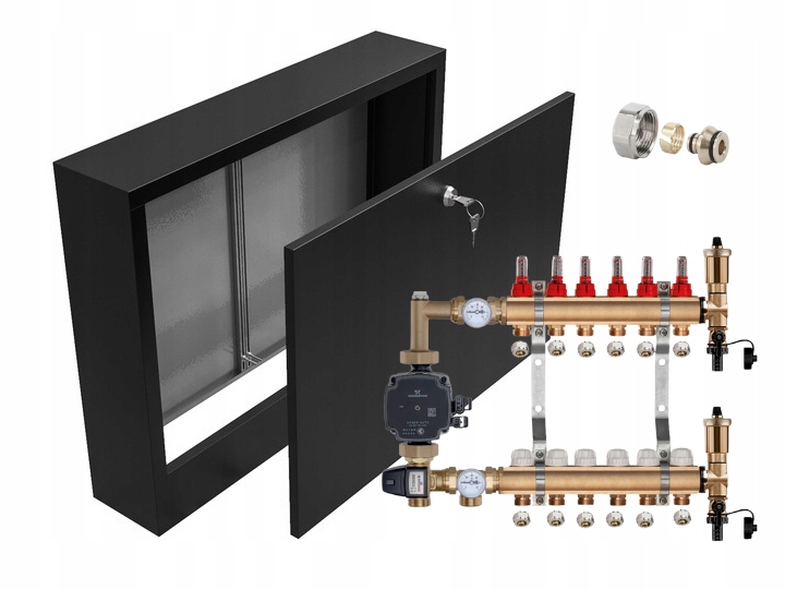 Mosazný Rozdělovač 7 S Čerpadlem Grundfos Nástěnná Skříňka Černá Pex