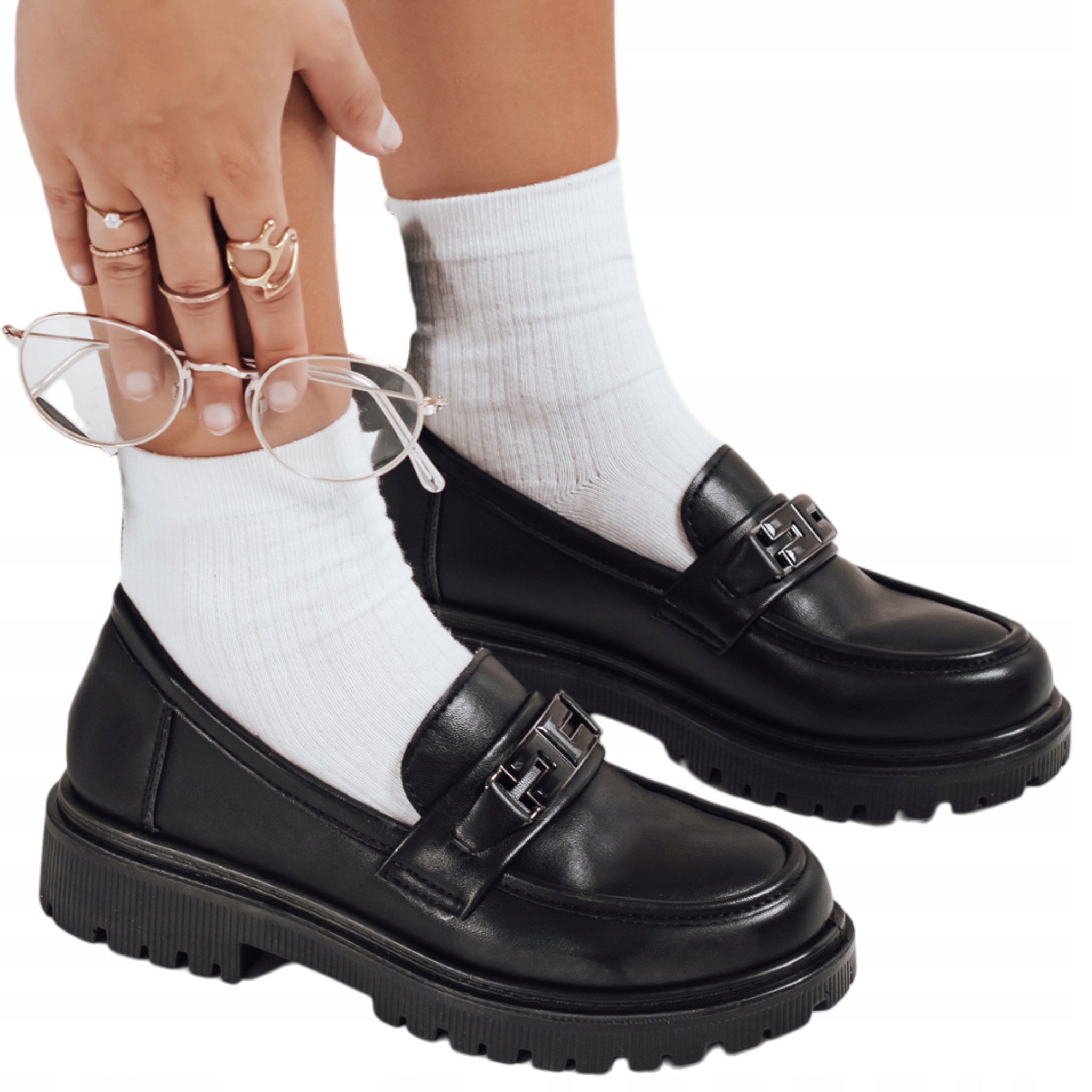 Mokasyny damskie skórzane na platformie czarne ZY1127 39