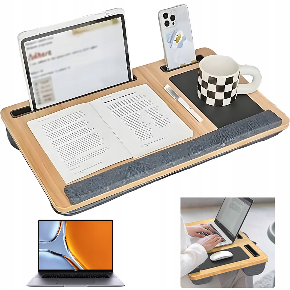 Kancelářský Stolek Na Kolena Z Přírodního Ořechového Dřeva S Úchytkou