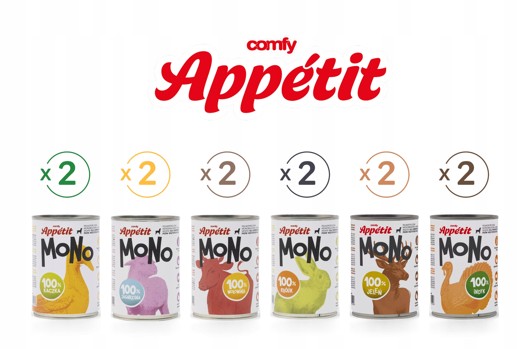 Comfy Appetit Mono Vlhké krmivo pro psy MIX masových příchutí 12x400 g