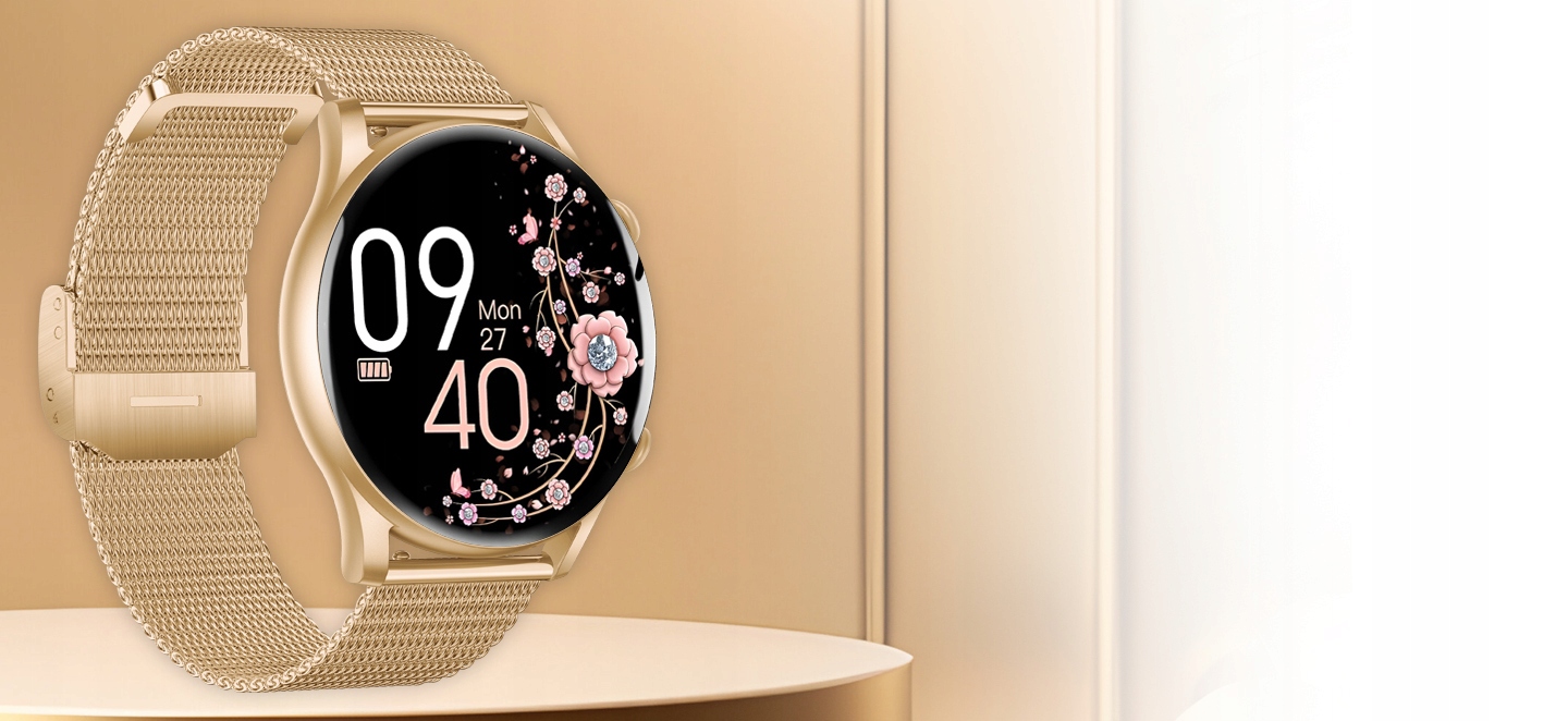 Smartwatch Zegarek Damski Wodooporny PL Menu Rozmowy Smart Watch 4 Paski Kolor złoty