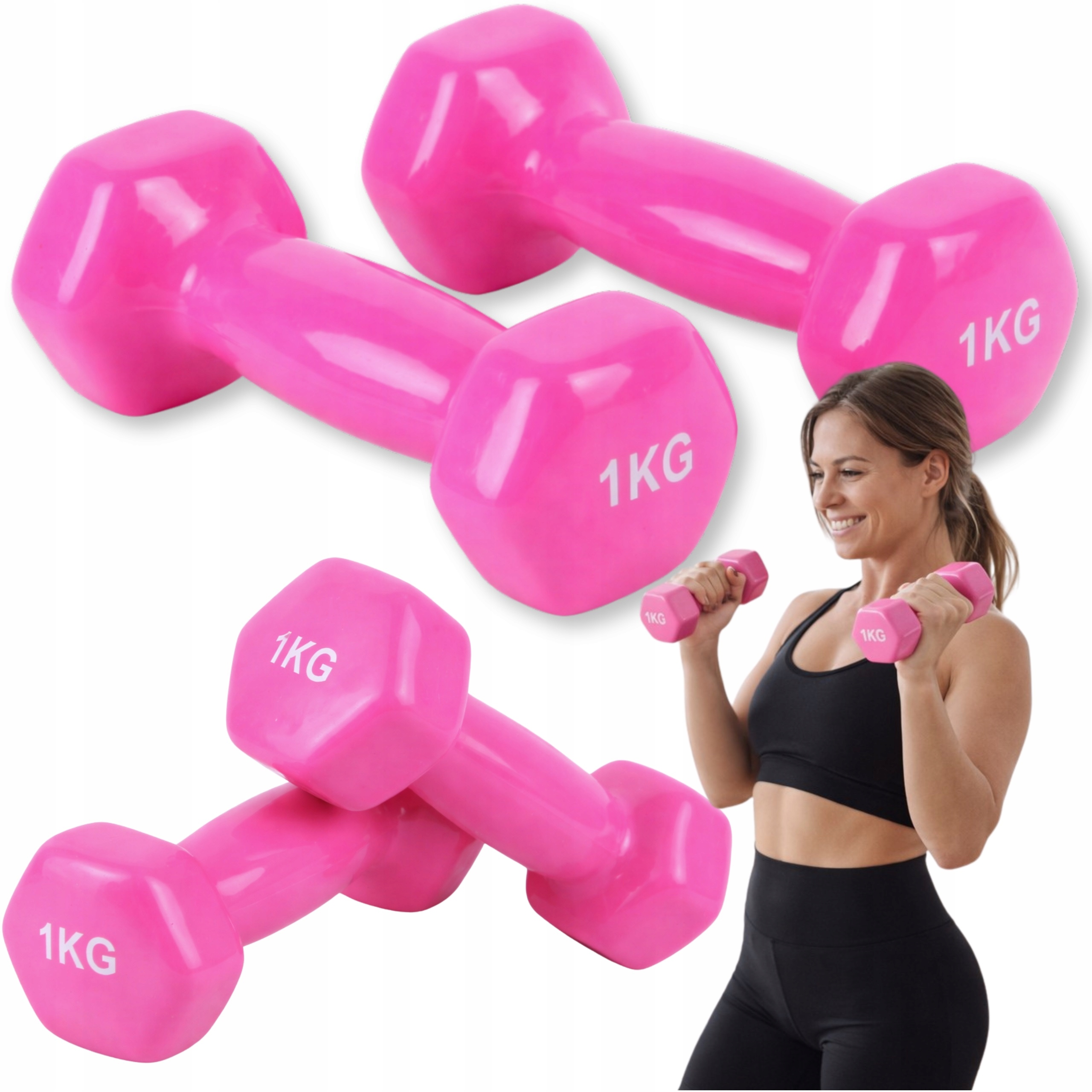Hantle Żeliwne Ciężarki Do Ćwiczeń Fitness Siłownia Różowe 2X1KG Montessa