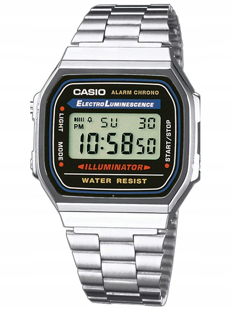 Pánské Hodinky Casio Vintage A168WA-1W Stříbrný Pásek Krabička Na Den Chlapců