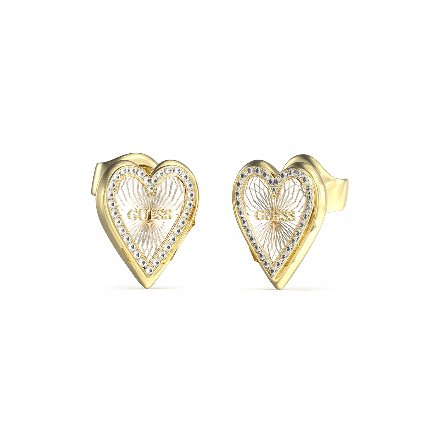 Náušnice Guess zlaté zirkon srdce