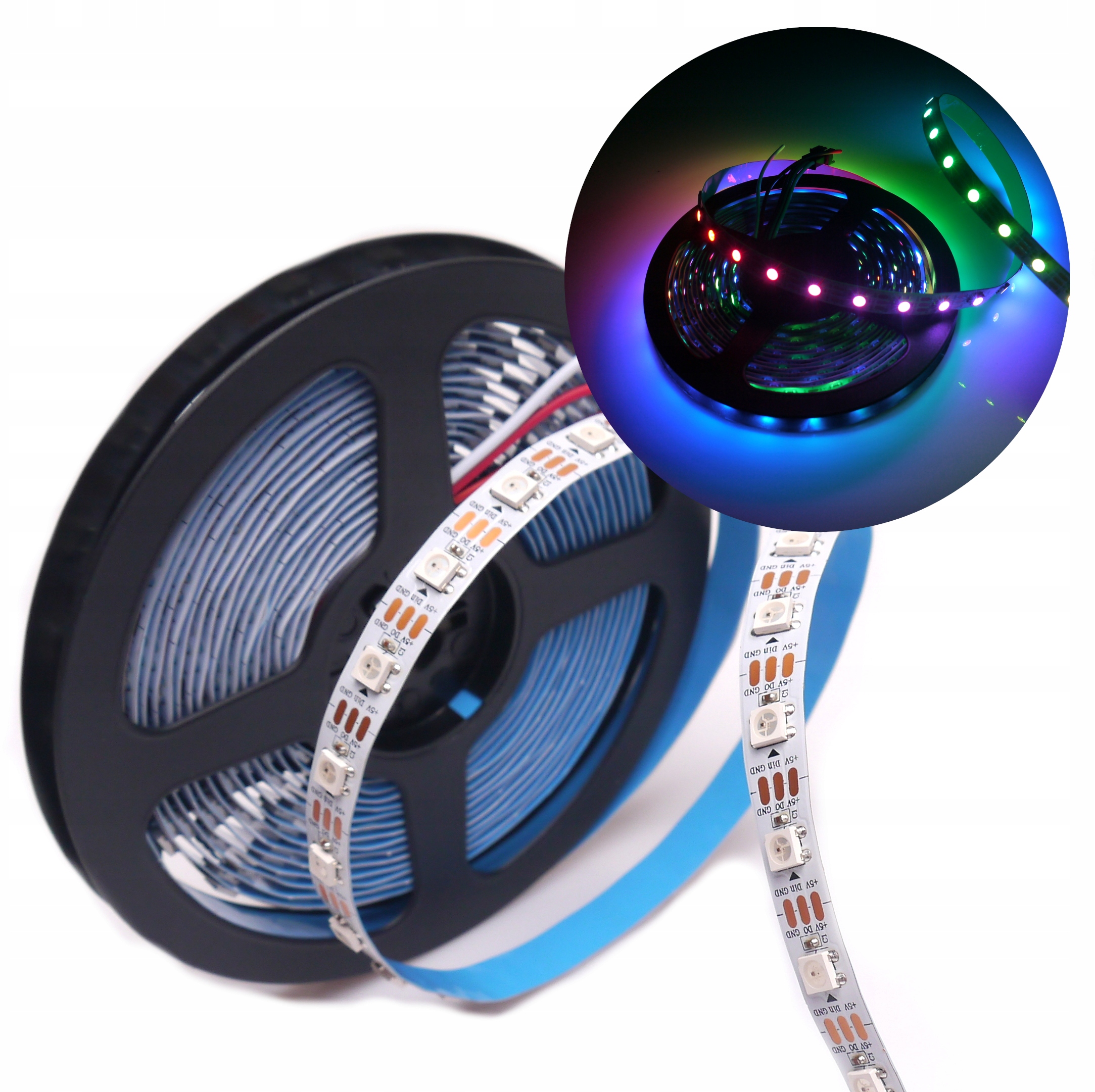 5m taśma WS2812B argb 5V 18W IP30 smart MAGIC led programowalna BIAŁA ...