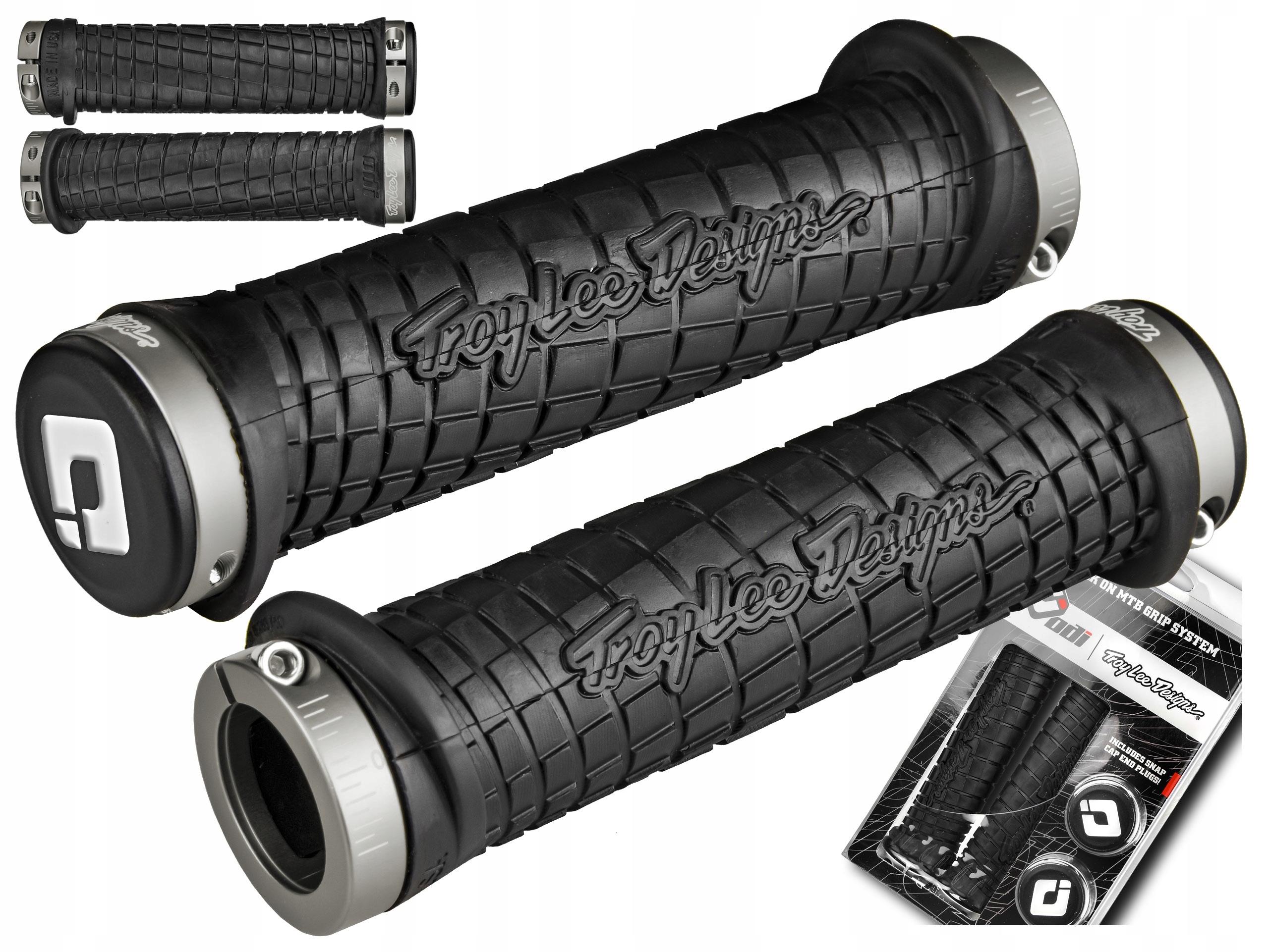 Chwyty Rowerowe Odi Troy Lee Designs Lock-on Mtb Czarne Szare Zaciski 130mm