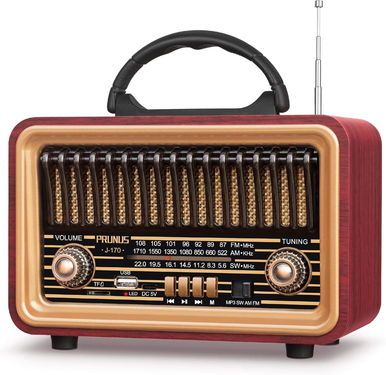Radio Retro Am Fm Sw Bluetooth Reproduktor 7W Akumulátor Přenosný Zlatý