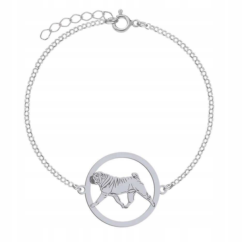 Stříbrný náramek se psem Shar Pei 925 Šperky Dárek Gravírování Bonus