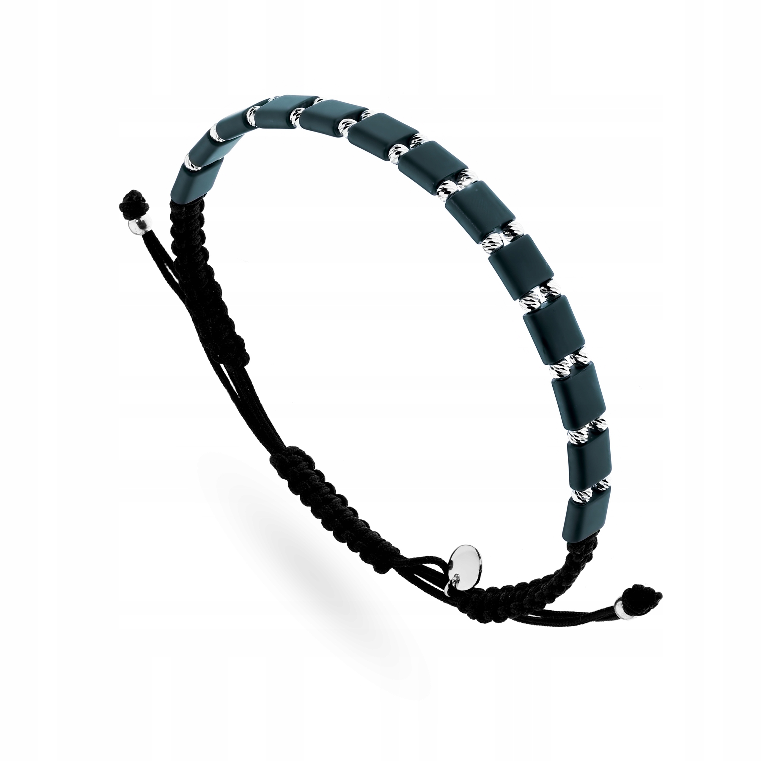 Pánský Náramek ryzost 925 Segmenty Diamantové kuličky a Zelený hematit