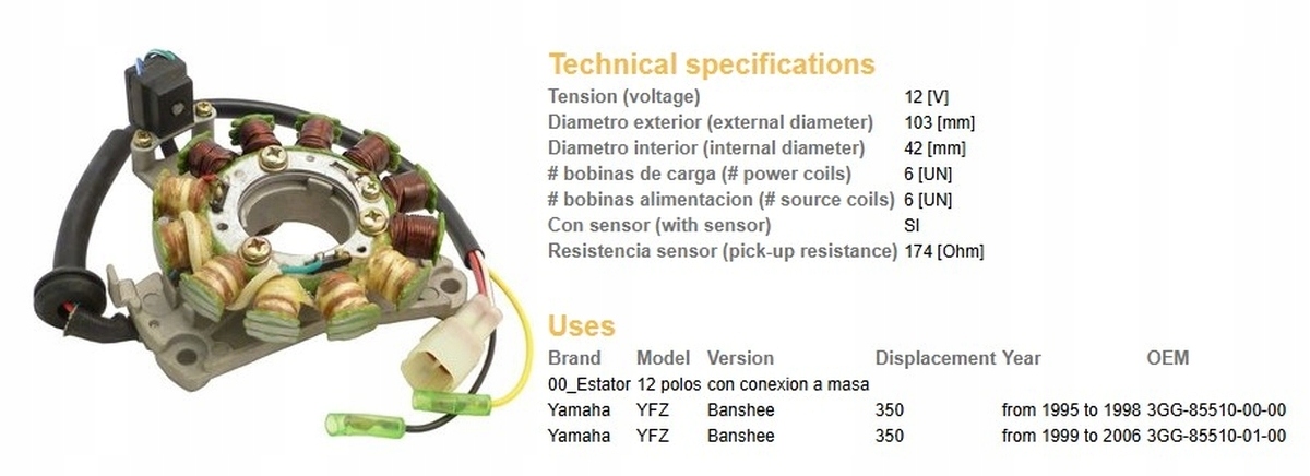 Dze Stator Yamaha Yfz 350 Banshee '95-'06 (3GG-85510-)