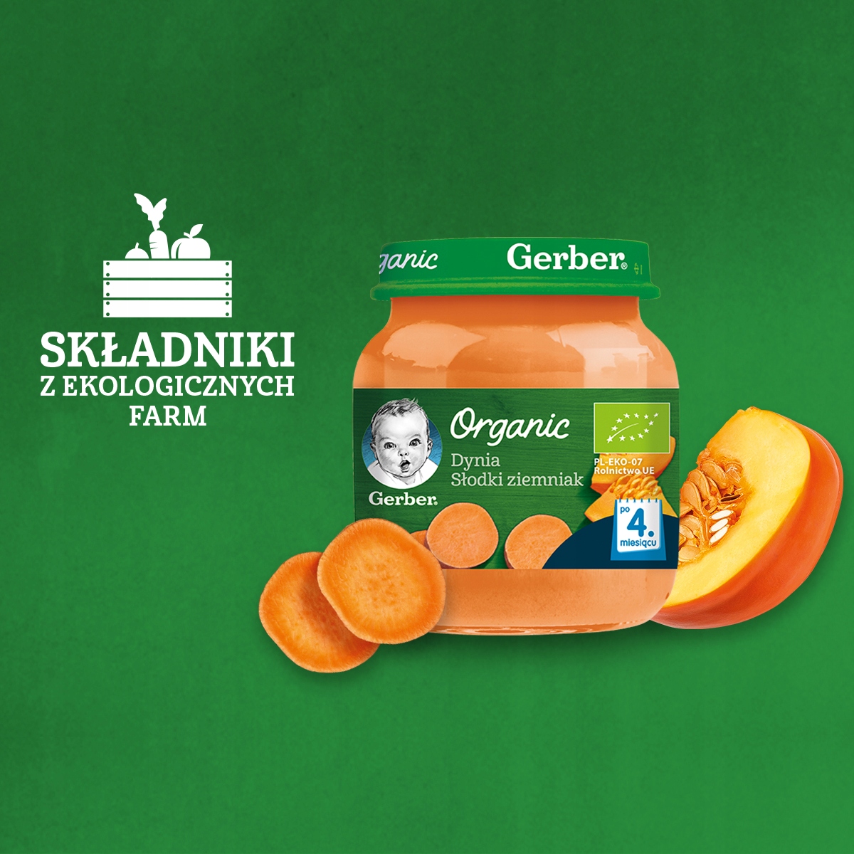 GERBER ORGANIC Obiadek Dynia, słodki ziemniak po 4. miesiącu 125g Marka Gerber
