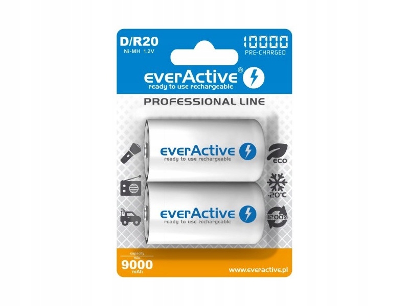 

Akumulatorki D LR20 10000 mAh Everactive (2 szt.)